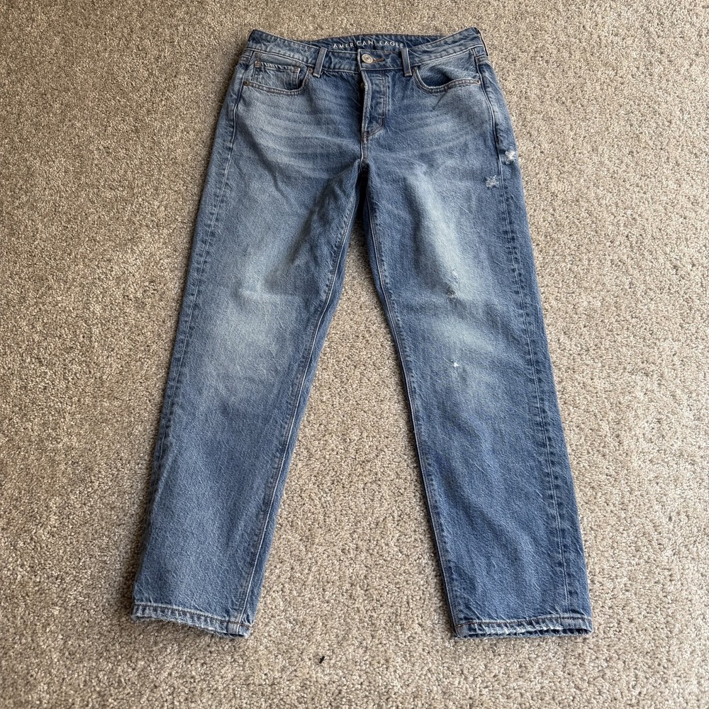 American Eagle Outfitters Straight Jeans Womens 4 Short Distressed Blue Denim